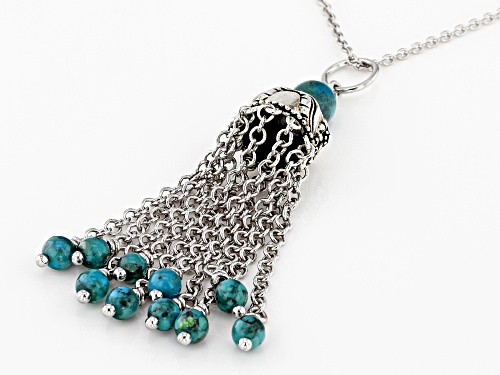 Southwest Style By JTV™ Round Turquoise Bead Rhodium Over Silver 10-Chain Tassel Pendant W/Chain