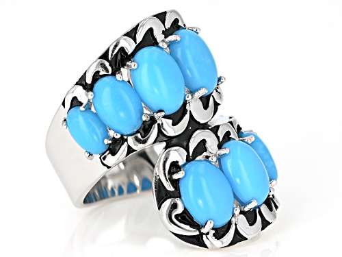Southwest Style By JTV™ Graduated Oval Sleeping Beauty Turquoise Rhodium Over Silver Bypass Ring - Size 8