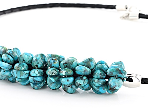 Southwest Style By JTV™ Free Form Turquoise Nuggets Rhodium Over Silver Leather Cord Necklace - Size 18