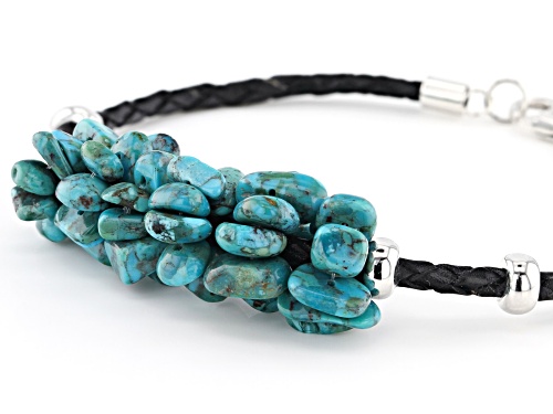 Southwest Style By JTV(TM) Free Form Turquoise Nuggets, Rhodium Over Silver, Leather Cord Bracelet - Size 8