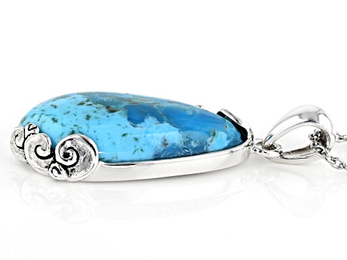 Southwest Style By JTV™ 27x13mm Custom Pear Shape Turquoise Rhodium Over Silver Pendant W/Chain