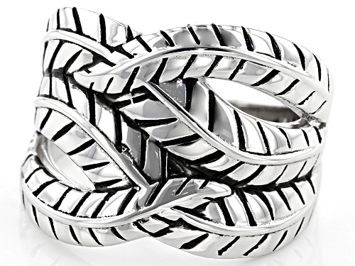 Southwest Style By JTV™ Rhodium Over Sterling Silver Leaf Design Crossover Ring - Size 7