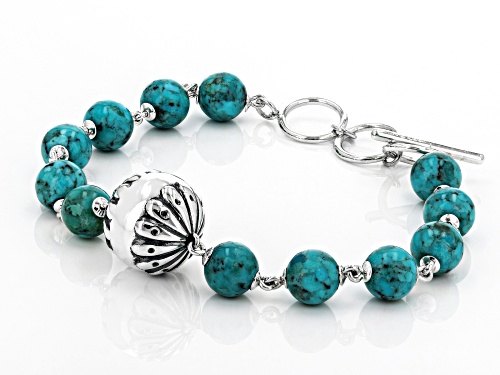 Southwest Style By JTV™ 8mm Round Turquoise Rhodium Over Sterling Silver Bead Bracelet - Size 8