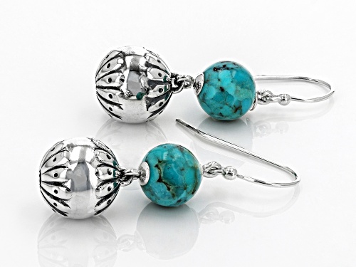 Southwest Style By JTV™ 8mm Round Turquoise, Rhodium Over Sterling Silver Bead Dangle Earrings