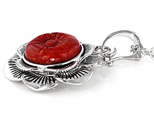 Southwest Style By JTV™ 15mm Carved Coral Solitaire Rhodium Over Silver Enhancer W/Chain