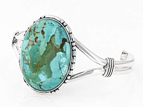 Southwest Style By JTV™ 40x30mm Oval Turquoise Solitaire Rhodium Over Sterling Silver Cuff Bracelet - Size 7.5
