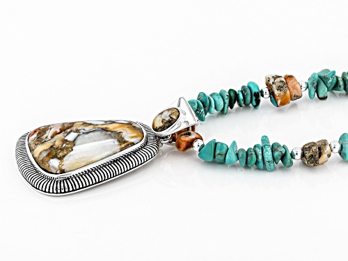 Southwest Style By JTV™ Spiny Oyster Shell & Turquoise Rhodium Over Silver Bead Necklace W/Enhancer - Size 18