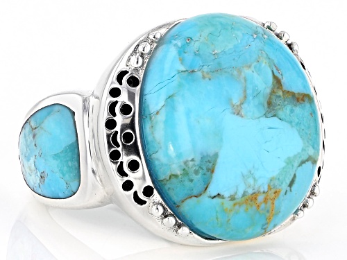 Southwest Style By JTV™ 20mm Round And 11x8mm Pear Shape Turquoise Rhodium Over Silver Ring - Size 6