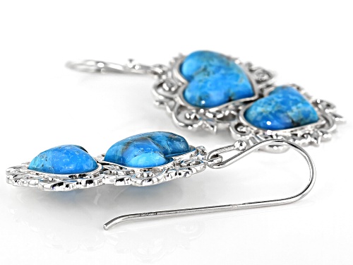 Southwest Style By JTV™ 12mm & 10mm Heart Shape Turquoise Rhodium Over Silver Dangle Earrings