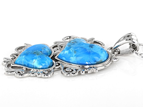 Southwest Style By JTV™ 16mm & 14mm Heart Shape Turquoise Rhodium Over Silver Pendant W/Chain