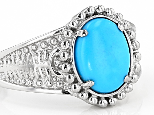 Southwest Style By JTV™ 10x8mm Oval Sleeping Beauty Turquoise Solitaire Rhodium Over Silver Ring - Size 8