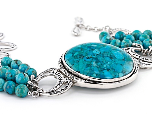 Southwest Style By JTV™  Round Turquoise Rhodium Over Silver Multi Strand Bead Bracelet - Size 7.25