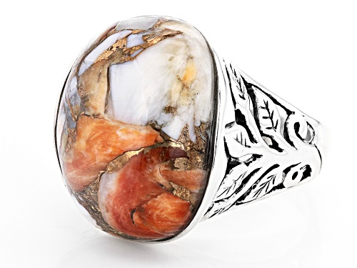 Southwest Style By JTV™ Oval Spiny Oyster Shell Rhodium Over Sterling Silver Ring - Size 8
