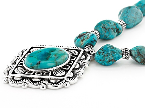 Southwest Style By JTV™ Free-Form Nugget & Oval Turquoise Rhodium Over Silver Bead Necklace - Size 18