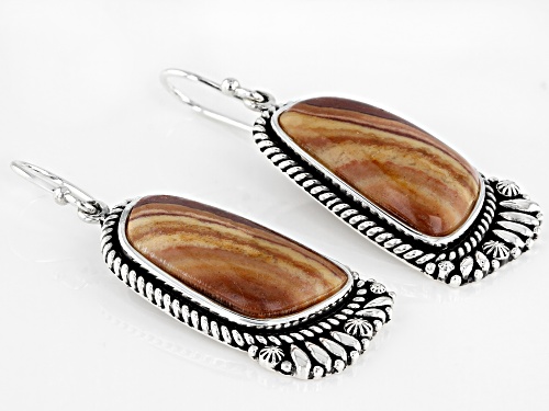 Southwest Style By JTV™ 22x12mm Yellow Wave Travertine Rhodium Over Sterling Silver Earrings