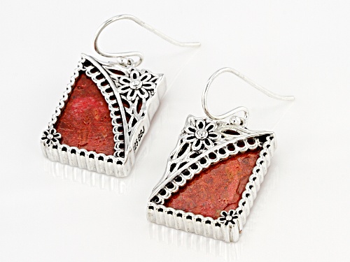 Southwest Style By JTV™ 18x13mm Red Sponge Coral Rhodium Over Sterling Silver Floral Earrings.