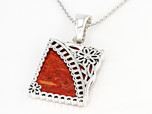Southwest Style By JTV™ 25x20mm Red Sponge Coral Rhodium Over Silver Enhancer With 18