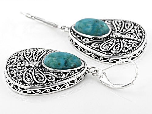 Southwest Style By JTV™ 12x8mm Pear Shape Turquoise Rhodium Over Silver Dragonfly Earrings