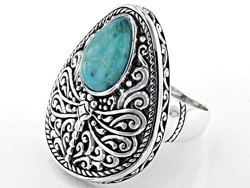 Southwest Style By JTV™ 12x8mm Pear Shape Turquoise Rhodium Over Silver Dragonfly Solitaire Ring - Size 8