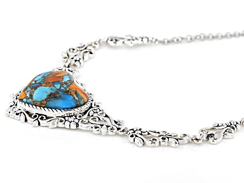 Southwest Style By JTV™ Blended Kingman Turquoise, Spiny Oyster Shell Rhodium Over Silver Necklace - Size 18