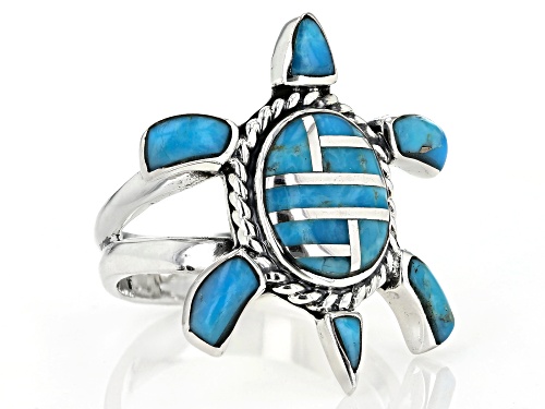 Southwest Style By JTV™ Mixed Shapes Inlaid Turquoise Sterling Silver Turtle Ring - Size 8