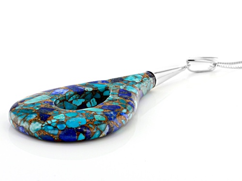 Southwest Style By JTV™ Turquoise Blended With Lapis Lazuli Rhodium Over Silver Pendant & 18