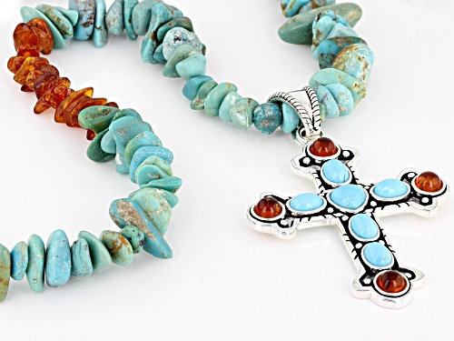 Southwest Style By JTV™ Turquoise And Amber Rhodium Over Silver Cross Enhancer And 18
