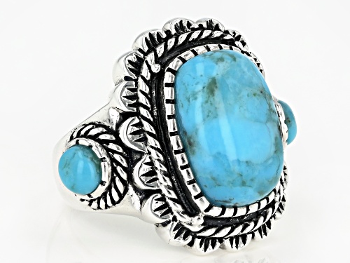 Southwest Style By JTV™ Mixed Shapes Turquoise Cabochon Rhodium Over Silver Ring - Size 11