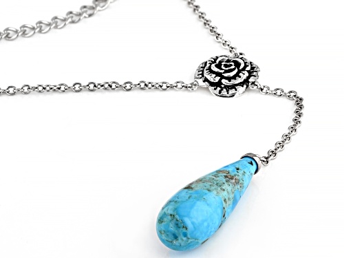 Southwest Style By JTV™ 33x11mm Drop Shape Turquoise Rhodium Over Silver Multi-Row Necklace - Size 16