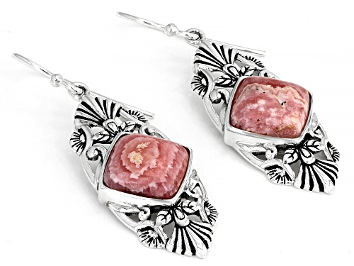 Southwest Style By JTV™ 10mm Square Cushion Rhodochrosite Rhodium Over Silver Dangle Earrings
