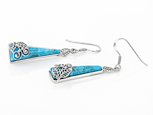 Southwest Style By JTV™ 26.5x9mm Turquoise Rhodium Over Silver Leaf Overlay Dangle Earrings