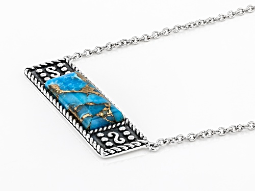 Southwest Style By JTV™ 23x9mm Rectangular Turquoise Rhodium Over Silver Bar Necklace - Size 18
