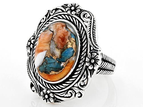 Southwest Style By JTV™ Blended Turquoise And Shell Rhodium Over Silver Ring - Size 11