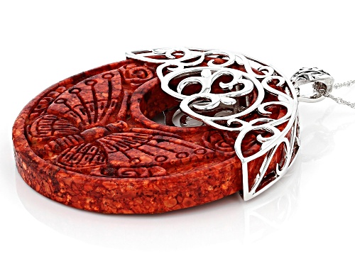 Southwest Style By JTV™ Carved Red Coral Rhodium Over Silver Filigree Enhancer With 18