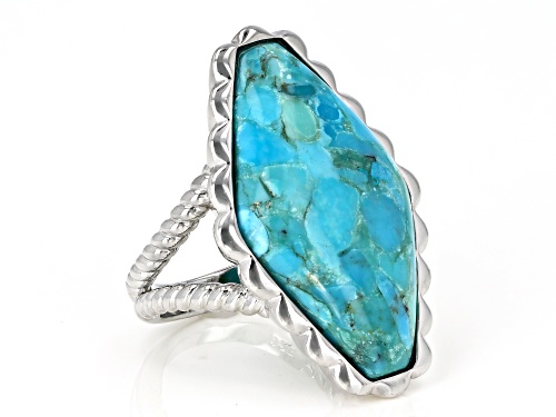 Southwest Style By JTV™ 28x16mm Custom Shape Turquoise Rhodium Over Silver Solitaire Ring - Size 7