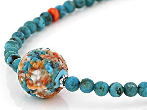 Southwest Style By JTV™ Blended Turquoise And Spiny Oyster Shell Rhodium Over Silver Bead Necklace - Size 18