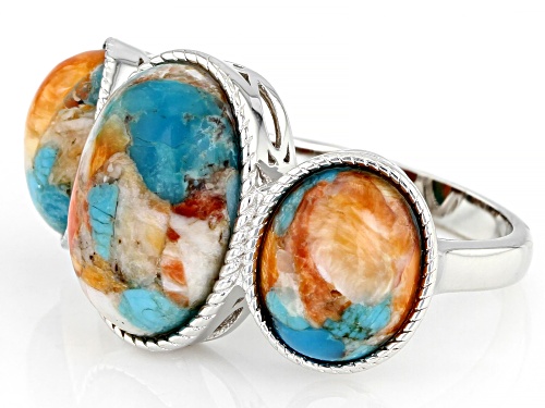 Southwest Style By JTV™ Blended Turquoise And Spiny Oyster Shell Rhodium Over Silver Ring - Size 8