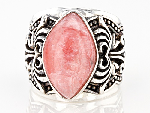 Southwest Style By JTV™ 18x10mm Custom Shape Rhodochrosite Rhodium Over Silver Solitaire Ring - Size 8
