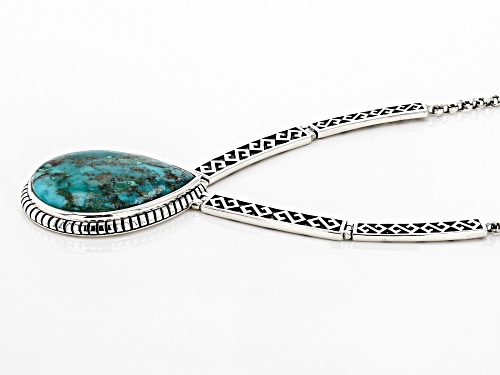 Southwest Style By JTV™ 34x25mm Pear Shape Turquoise Rhodium Over Silver Necklace - Size 18
