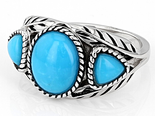 Southwest Style By JTV™ Trillion and Oval Sleeping Beauty Turquoise Rhodium Over Silver 3-Stone Ring - Size 8