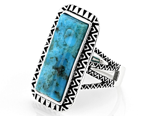 Southwest Style By JTV™ 20x8mm Blue Turquoise Rhodium Over Silver Statement Ring - Size 8