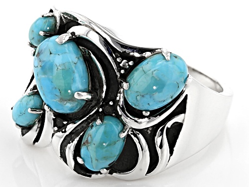 Southwest Style By JTV™ Oval Turquoise Rhodium Over Silver 5- Stone Ring - Size 7