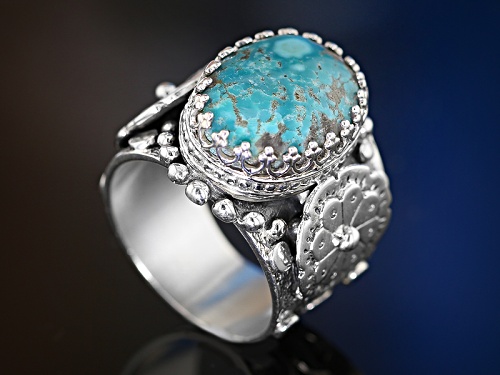 Southwest Style By Jtv ™ Oval Cabochon Fox Nevada Turquoise Sterling Silver Ring - Size 5