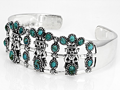 Southwest Style By JTV™ Oval Blue Turquoise Rhodium Over Sterling Silver Cuff Bracelet - Size 7.5