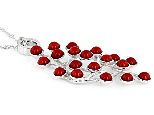 Southwest Style By JTV™ 4MM Round Red Bamboo Coral Rhodium Over Silver Enhancer with Chain