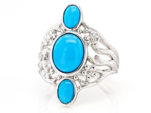 Southwest Style By JTV™ Sleeping Beauty Turquoise Rhodium Over Silver 3 Stone Ring - Size 9