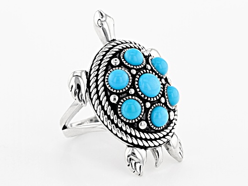 Southwest Style By JTV™ 4-5mm Round Sleeping Beauty Turquoise Rhodium Over Silver Turtle Ring - Size 6