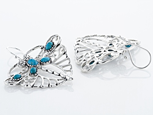 Southwest Style By JTV™ Oval Blue Turquoise Rhodium Over Silver Dragonfly Earrings