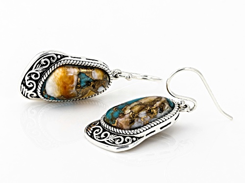 Southwest Style By JTV™17X10MM Blended Turquoise and Spiny Oyster Shell Rhodium Over Silver Earrings