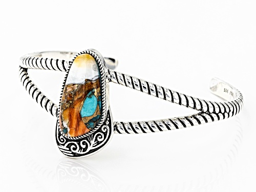 Southwest Style By JTV™ Blended Turquoise and Spiny Oyster Shell Rhodium Over Silver Bracelet - Size 7.5